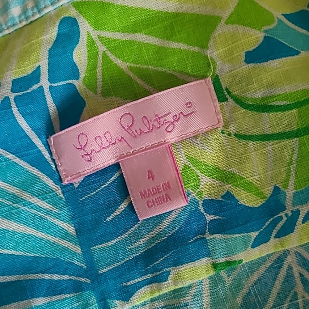 Lilly Pulitzer | Jonni Turquoise Cotton Button Down Top Gator Alley Print 4 - Picture 7 of 8
